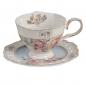 Preview: Tea cup with handle and saucer baroque style light blue pink gold