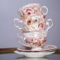 Preview: Teetasse mit Henkel und Unterteller Victorian Stil Rosen Village Goldener Rand