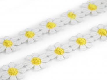 Ätzespitze Blumen Weiß Gelb Breite 15 mm Zierband