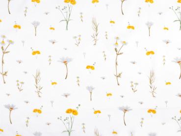 0.5 m Cotton Meadow Flowers White Yellow Cotton Fabric Floral