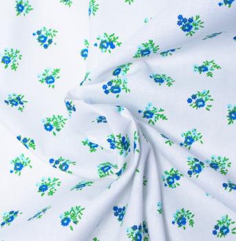 50 cm x 140 cm Baumwolle Weiss Blau Blumen Minirosen Stoff Baumwolldruck für Patchwork Sommerkleid Blumenmuster Kissen Gardinen Puppenkleid