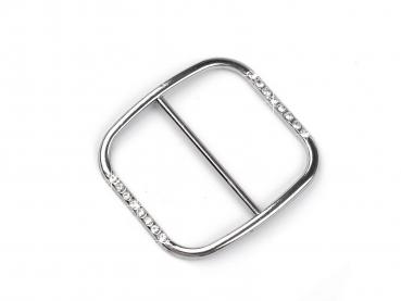Belt buckle belt slider metal with sparkling stones pull-through 40 mm