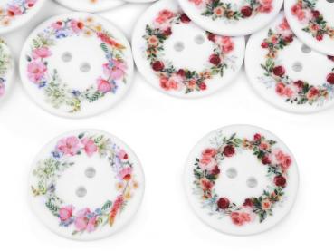 5 plastic buttons Ø 3 cm white with flowers roses decoration button decoration button