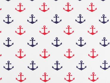 0.5 m cotton maritime anchor white red navy blue fabric