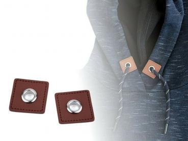 2 metal eyelets 8mm on synthetic leather square 30x30mm eyelet for hoodies