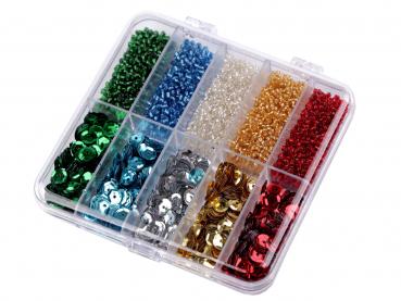 Set of seed beads and sequins multicolor 2 in a plastic box