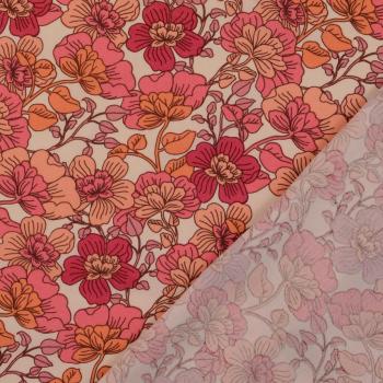 Viscose woven coral red floral pattern