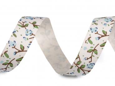 Decorative ribbon flowers light blue cotton width 15 mm