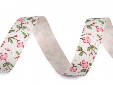 Decorative ribbon flowers pink cotton width 15 mm