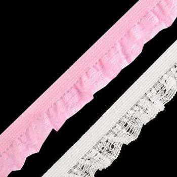 1 m Ziergummi 18 mm Gummiband Wäschegummi weiß rosa elastisches Band Rüschenband