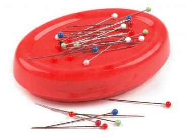 Magnetic pin cushions for needles or paperclips in different colors
