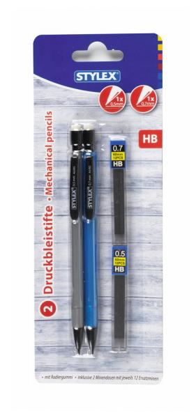 2 mechanical pencils with leads 0.5 and 0.7 with eraser