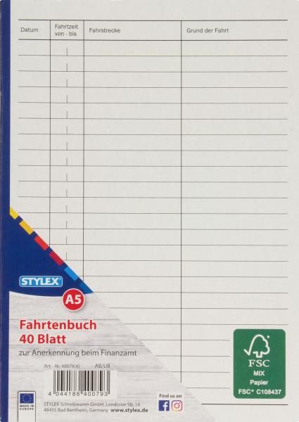 Fahrtenbuch A5 40 Blatt