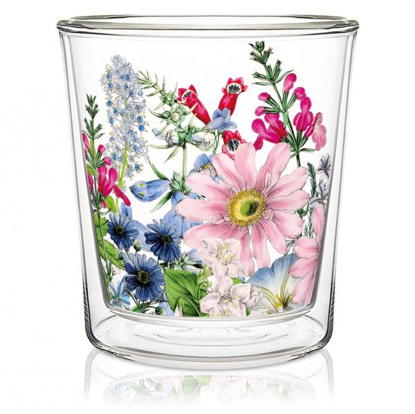 Trinkglas Doublewall Trendglass Floriculture PPD für heiße und kalte Getränke 0,3 l Blumen Teeglas