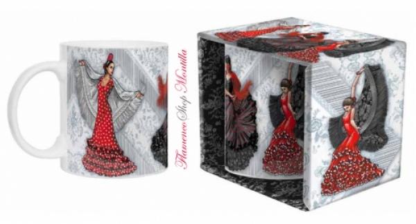 Cup with flamenco dancer white in gift box