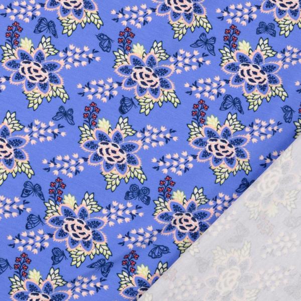 Baumwolljersey Blumenmuster blau Multicolor