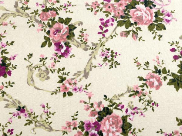 0.5 m cotton natural with roses flowers pink purple