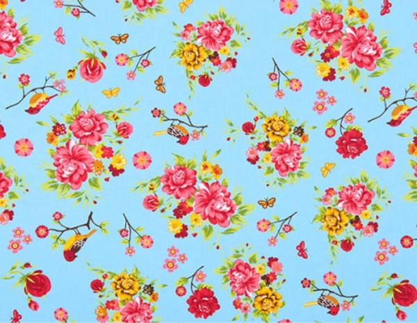 Cotton turquoise with flowers vintage fabric