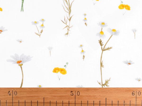 0.5 m Cotton Meadow Flowers White Yellow Cotton Fabric Floral