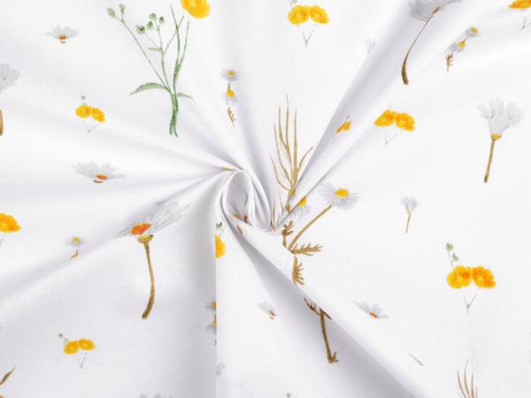 fabric cotton flowers white yellow