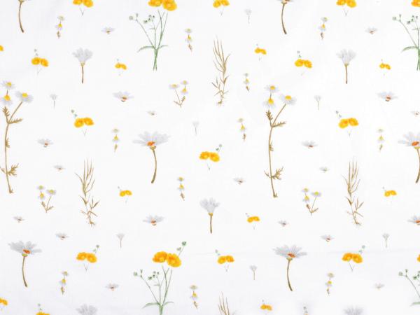 Baumwollstoff Blumen gelb weiß