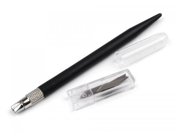 Cutter knife in pencil form with 12 spare blades for paper, foil, leather