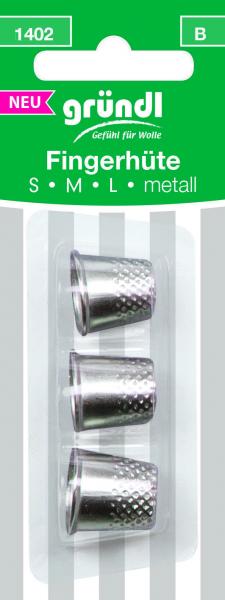 Gründl 3 metal thimbles in sizes S / M / L for sewing embroidery 1402