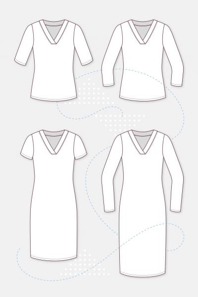 GRACE Papier Schnittmuster Pattydoo Damenshirt Damen Shirt Kleid V-Ausschnitt