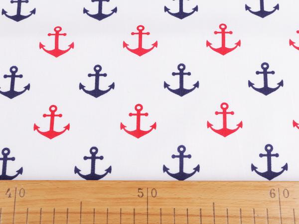 0.5 m cotton maritime anchor white red navy blue fabric