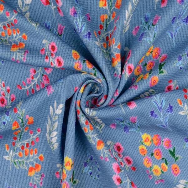 PIQUE SUPER STRETCH Jeansblau Multicolor Blumen