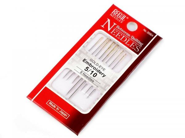 REGAL needle set 8 embroidery needles sharp 42-53 mm length with gold eye metal sewing needles