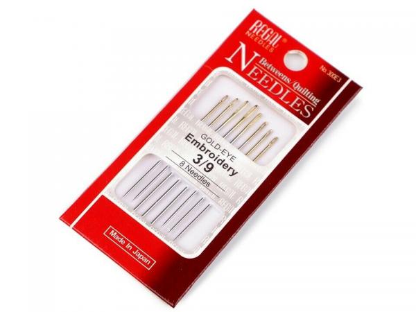 REGAL needle set 8 embroidery needles sharp 47-54 mm length with gold eye metal sewing needles