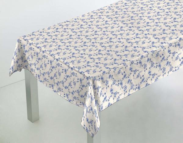 Stoff für Tischdecken Schmutzabweisend blaue Blumen Baumwolle Polyester mit Teflonharz behandelt 140 cm Breite Landhausstil modern