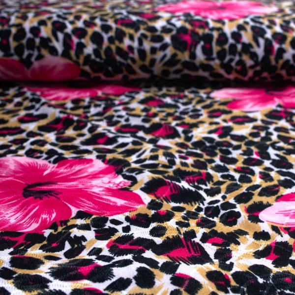 Viskose Jersey Pink Leopard und Blumenmuster