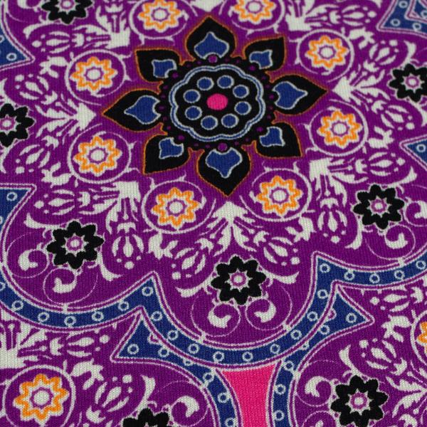 Viscose jersey violet with an oriental pattern
