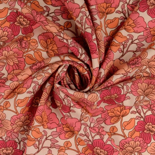 Viscose woven coral red floral pattern